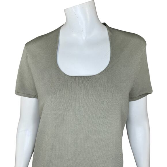 Talbots Large Petite Womens Light Olive Green Short Sleeve Stretch Top NWT - Picture 2 of 12